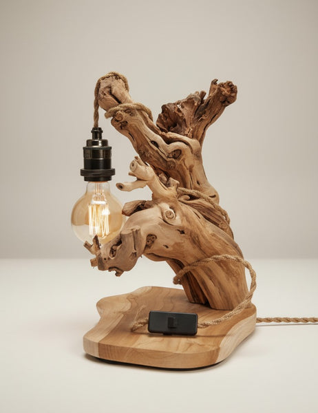 Lampe en bois de vigne